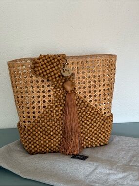 Rosantica bag Beaded Tassel Straw Tote - tan